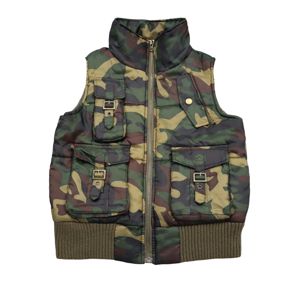 Pumpkin Vest Mens M Green Camo Full Zip Cargo Casual Outdoor Outfit